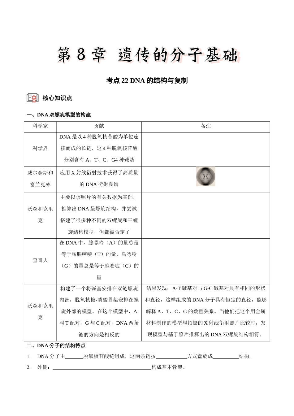 考点22 DNA的结构与复制(讲义)(原卷版).docx_第1页