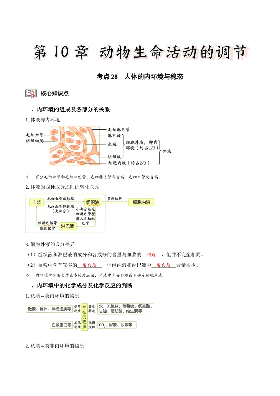 考点28 人体的内环境与稳态(讲义)(解析版).docx_第1页