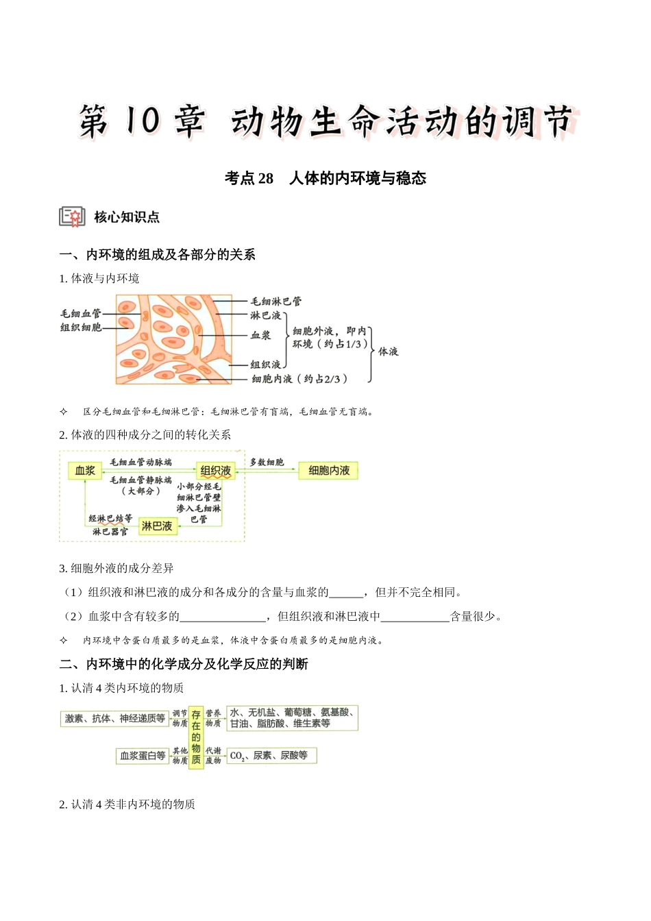 考点28 人体的内环境与稳态（讲义）（原卷版）.docx_第1页