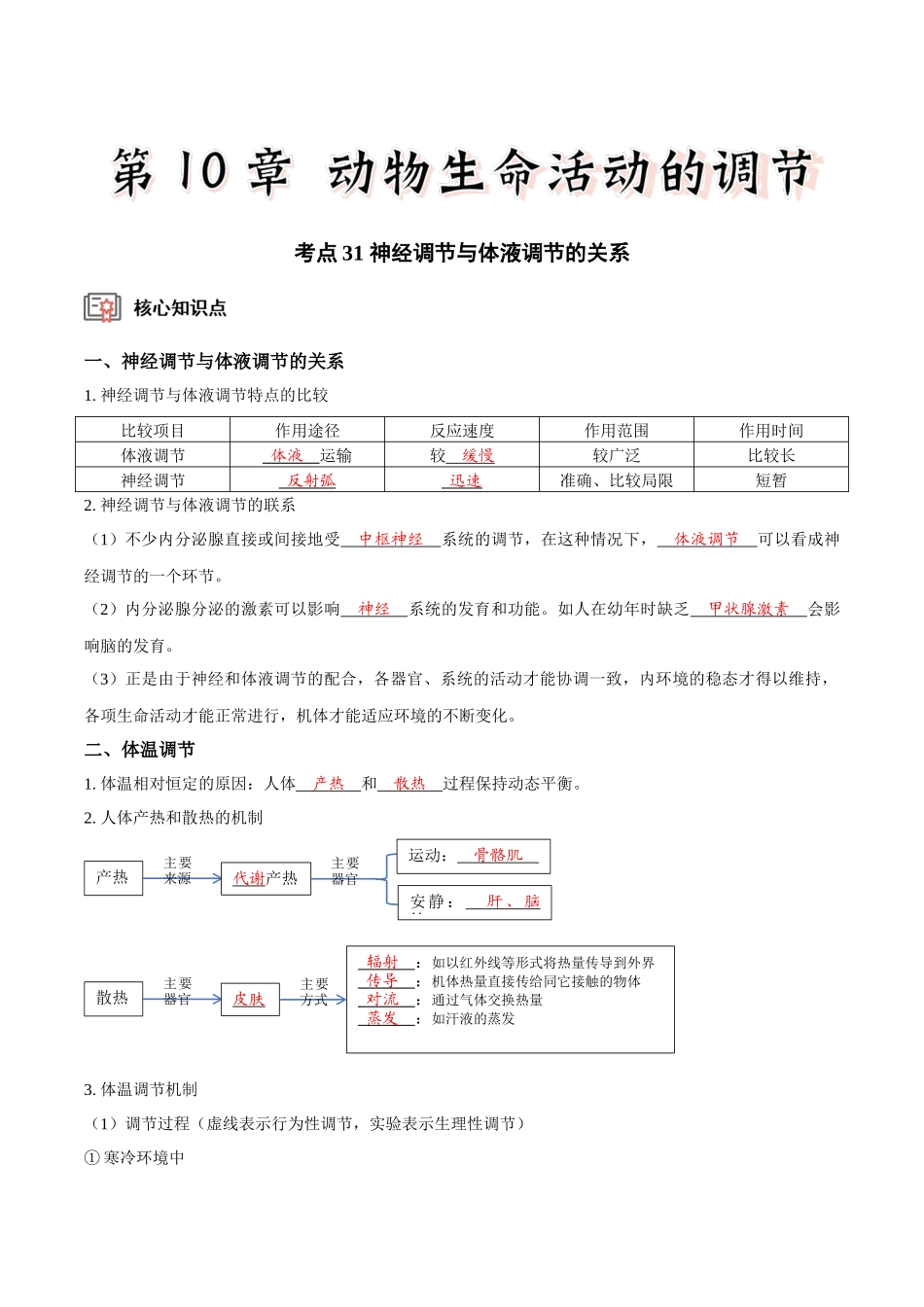 考点31 神经调节与体液调节的关系(讲义)(解析版).docx_第1页