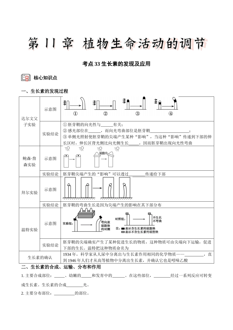 考点33 生长素的发现及应用(讲义)(原卷版).docx_第1页