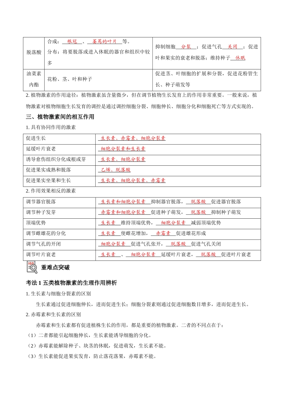 考点34&考点35 其他植物激素及应用植物生长调节剂的应用及环境因素对植物生命活动的调节（讲义）（解析版）.docx_第2页