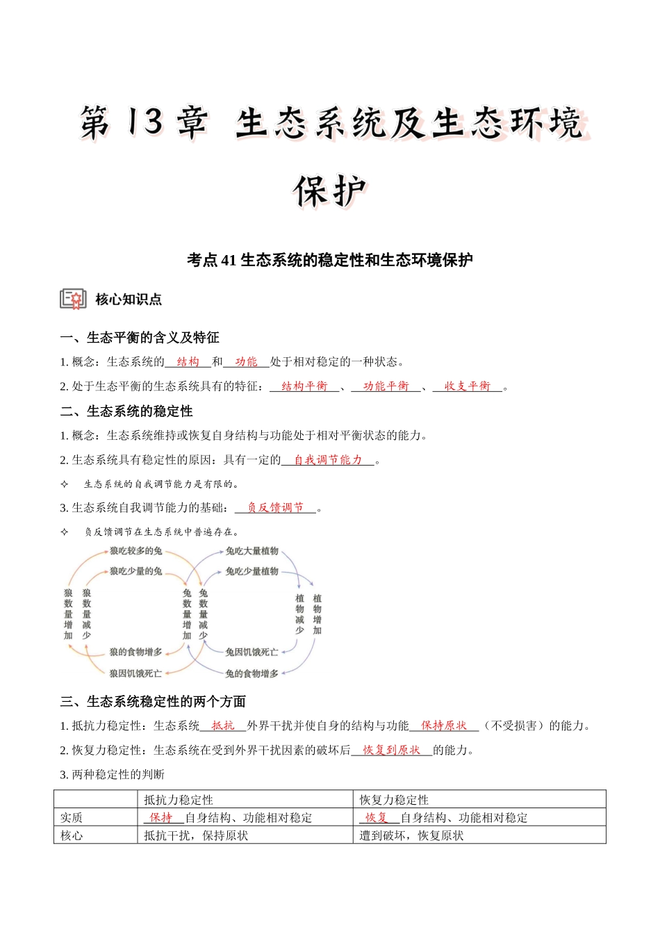 考点41&考点42 生态系统的稳定性和生态环境保护及生态工程（讲义）（解析版）.docx_第1页