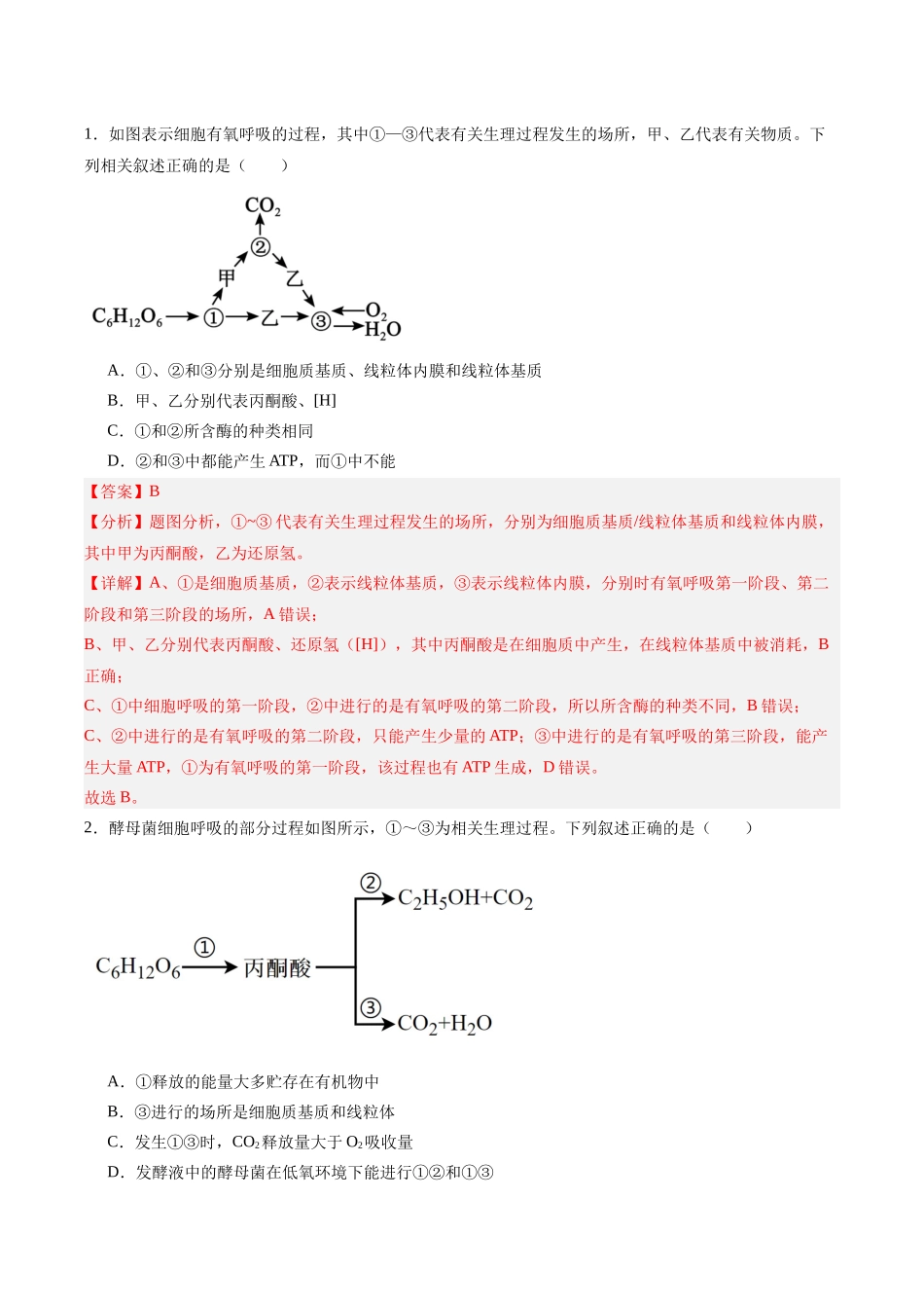 考点通关卷09 细胞呼吸(教师版).docx_第2页