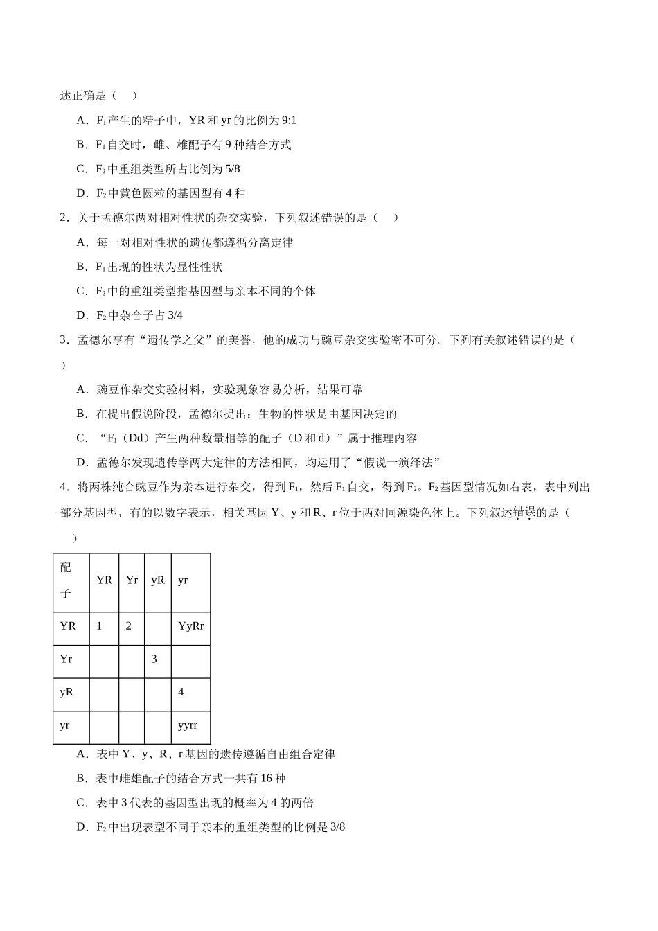 考点通关卷16 基因的自由组合定律(学生版).docx_第2页
