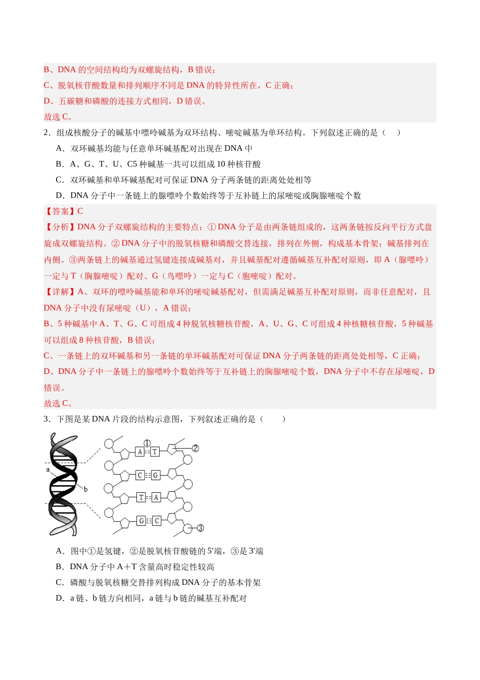 考点通关卷20 DNA结构、复制与基因的本质（教师版）.docx_第2页