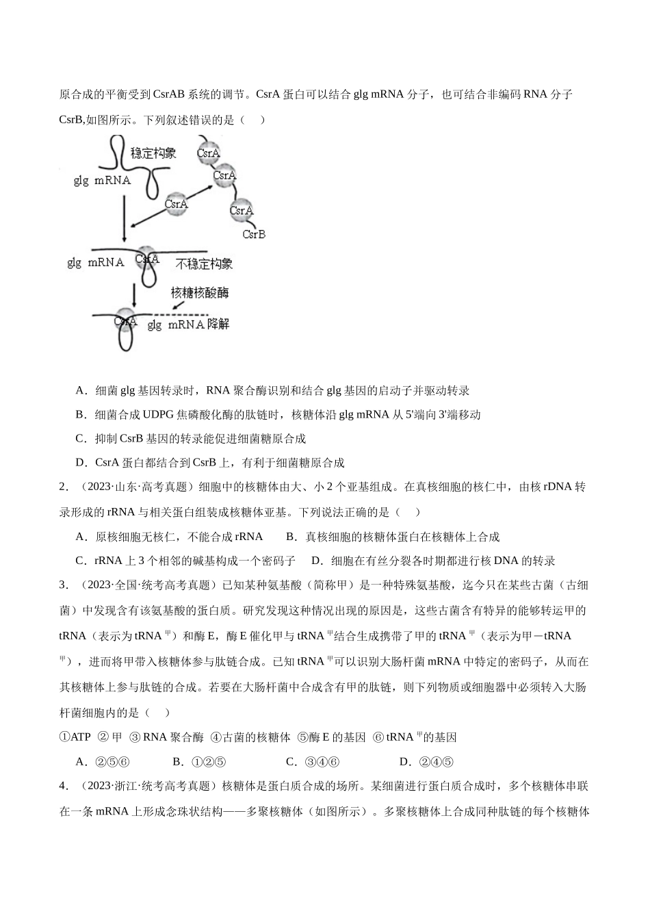考点通关卷22 基因的表达、基因与性状的关系(原卷版).docx_第2页