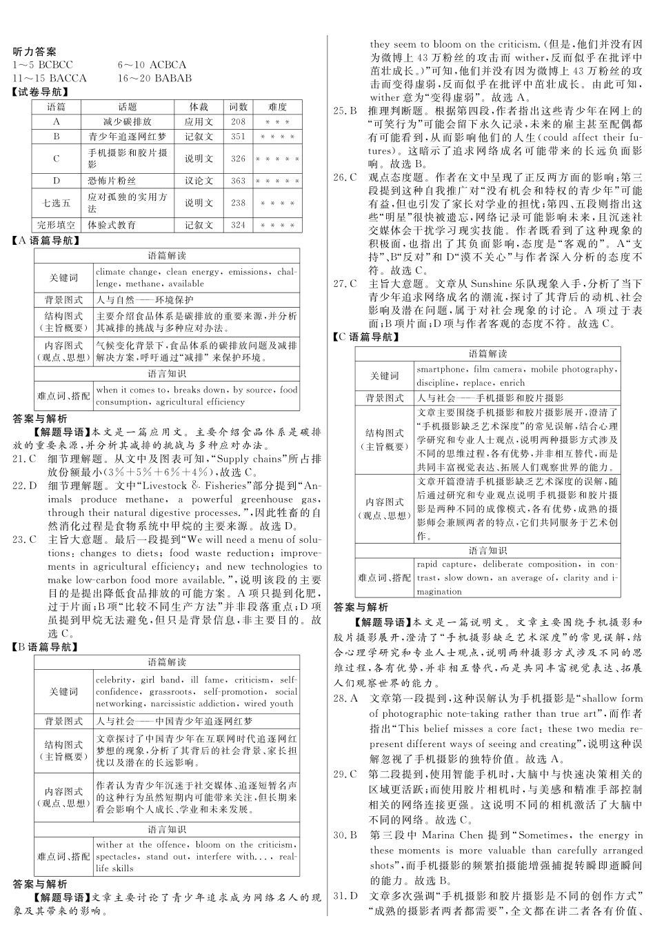 2026届高三适应性训练(一)英语答案.pdf_第1页