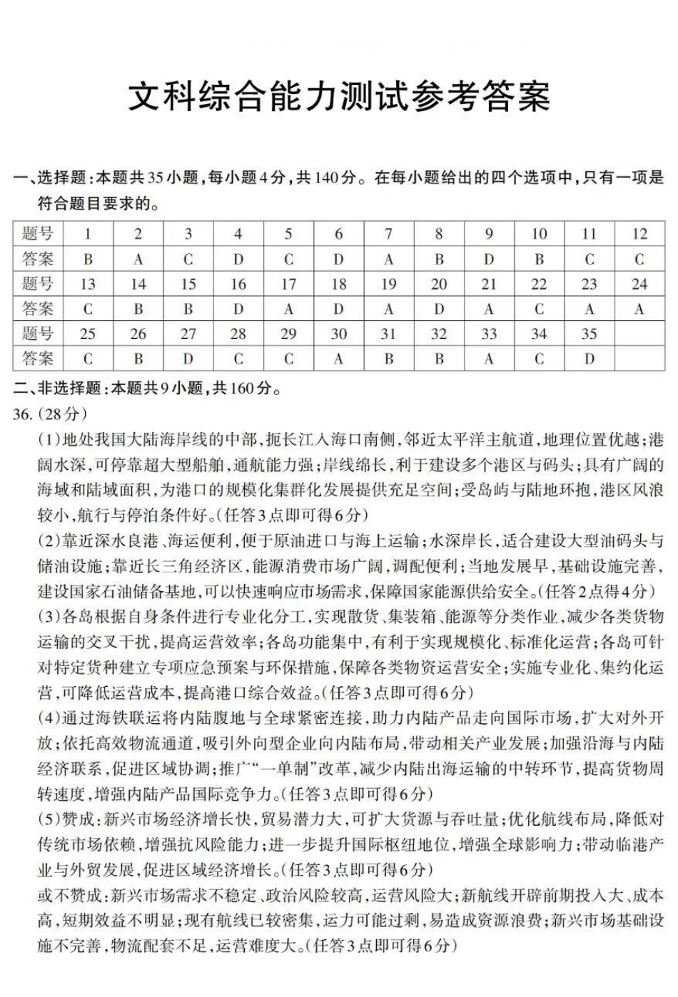 2026年普通高考五月适应性检测文综答案.pdf_第1页