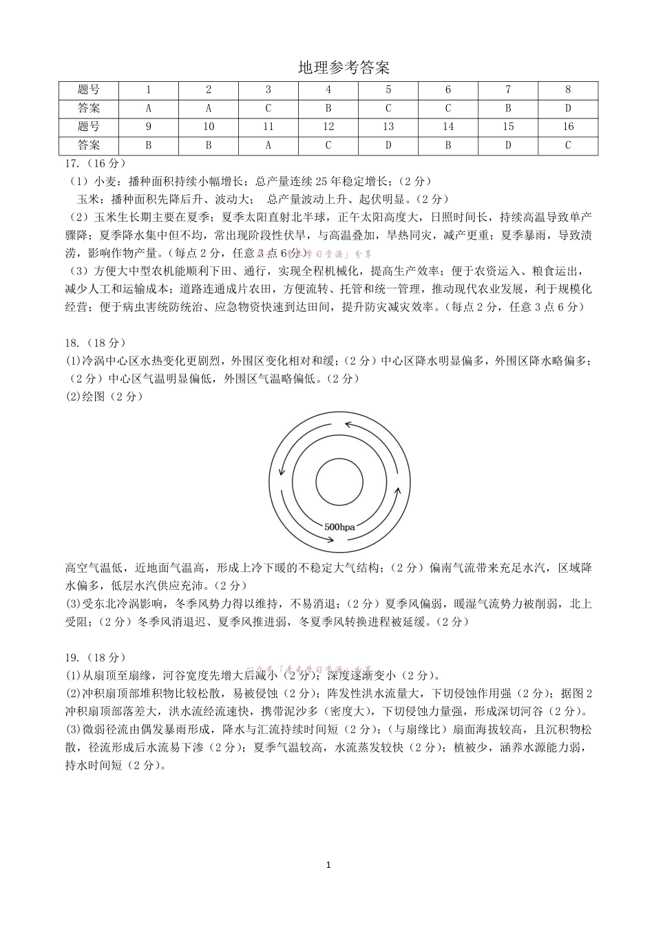 合肥市第八中学2026届高三最后一卷地理答案.pdf_第1页