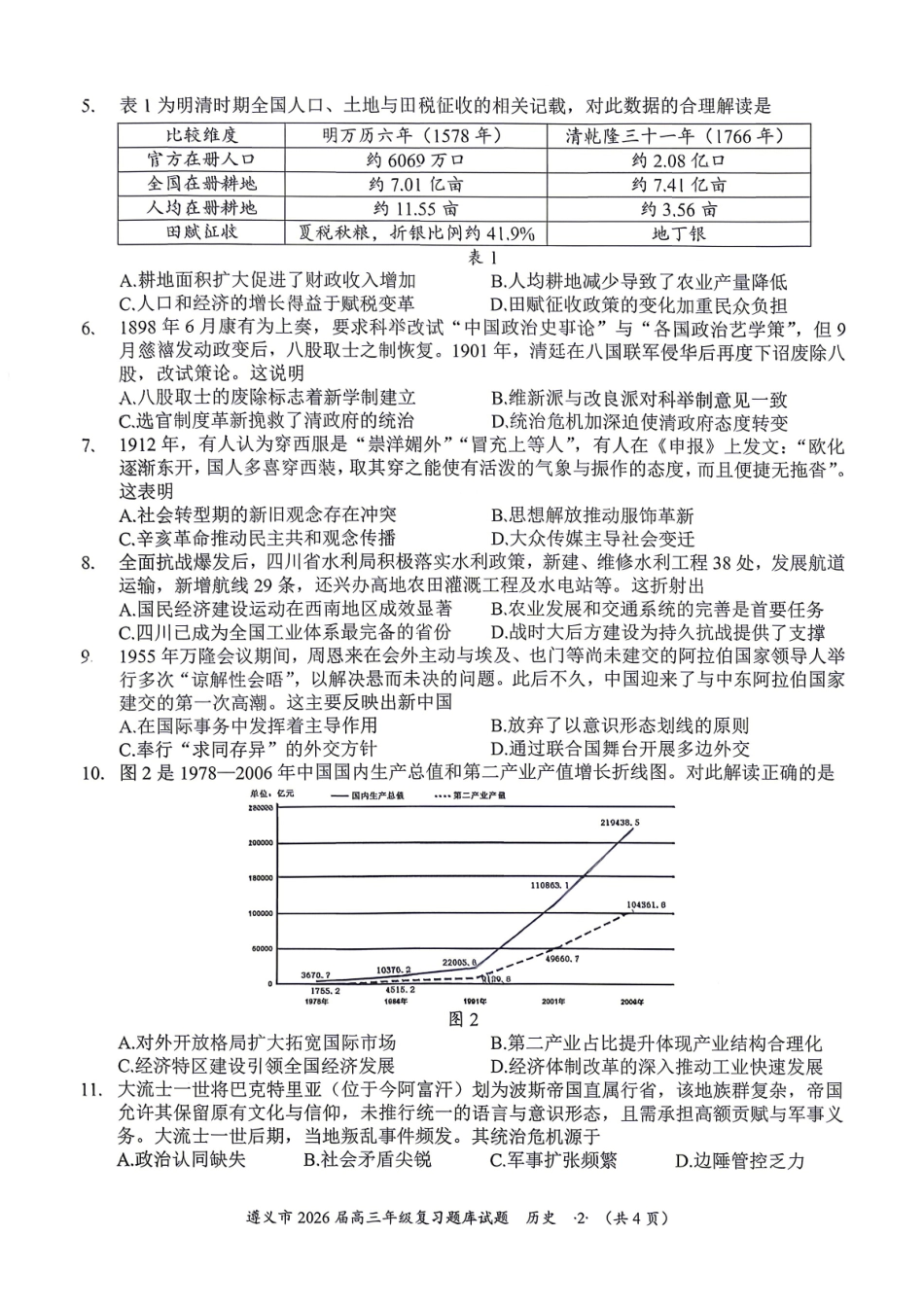 历史贵州遵义市2026届高三年级复习题库试题((遵义高三二模)(5.13-5.14)(1).pdf_第2页