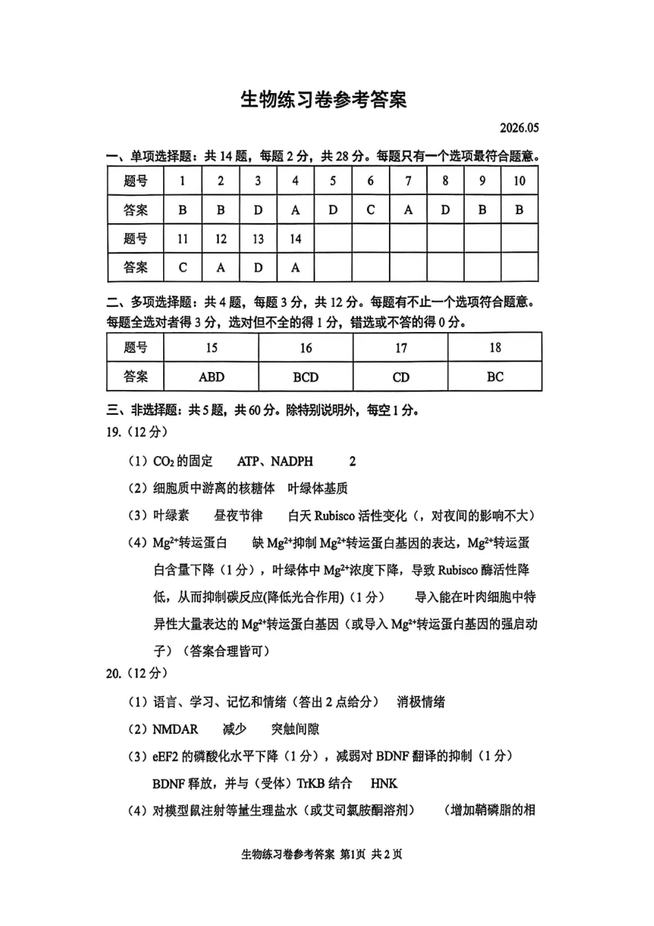 生物【最后一考】江苏苏州市2026届高三年级5月考前学情自测考试(苏州高三三模)（5.21-5.23）(1).pdf_第1页