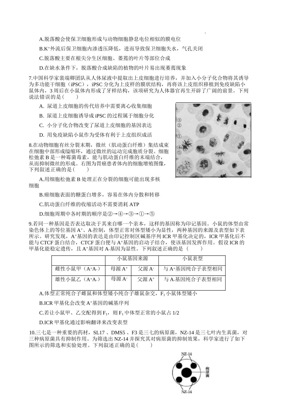 生物四川绵阳中学2023级(2026届)高三年级高考适应性考试(一)(绵阳中学一模)(5.22-5.23).docx_第3页