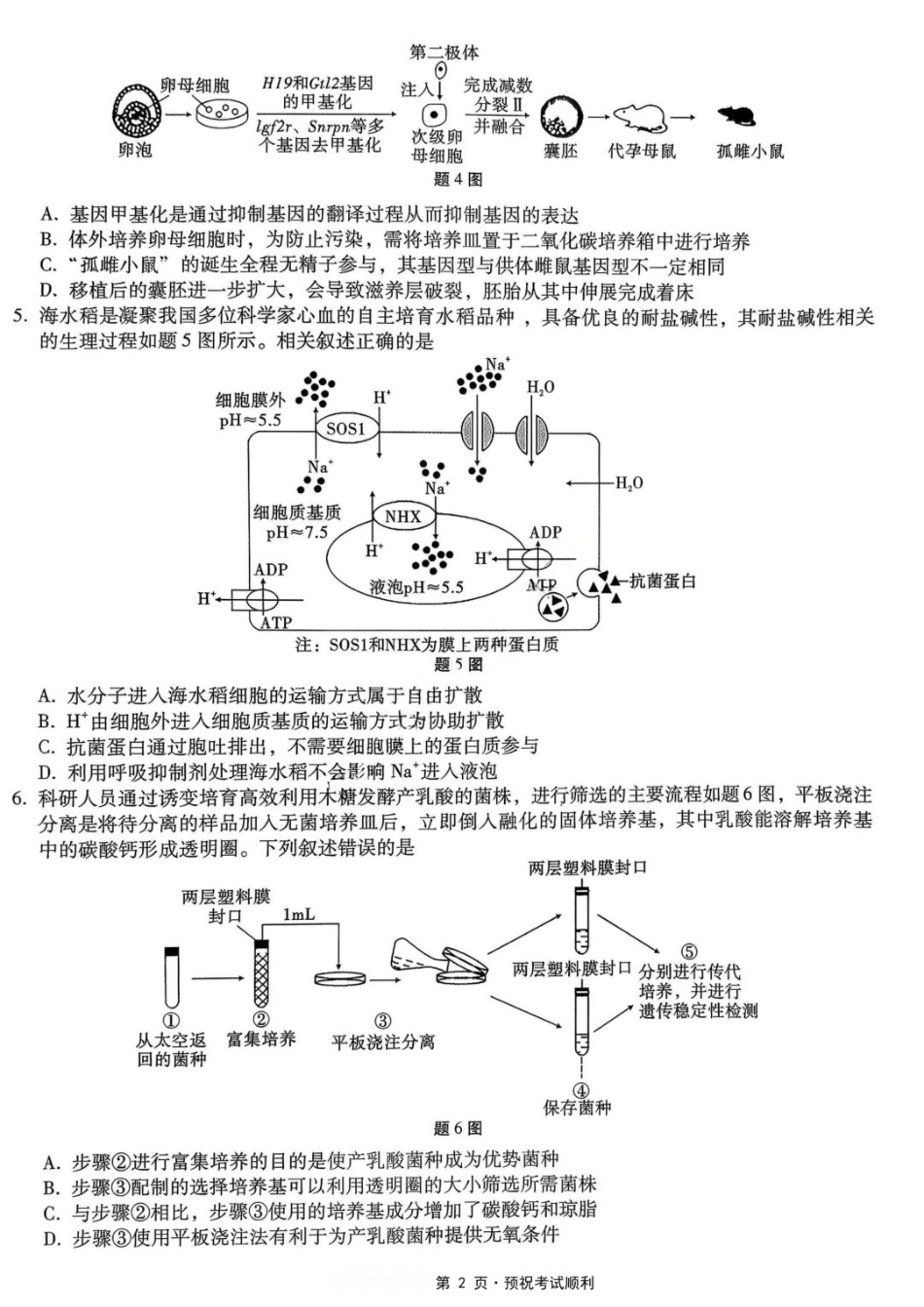 生物重庆市巴蜀中学高2026届高三年级5月适应性月考(十)(5.24-5.26).docx_第2页