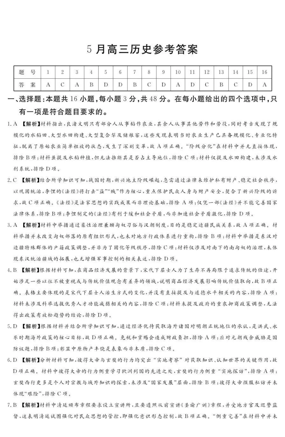 湘豫名校2026届高三下学期5月预测联考历史答案.pdf_第1页