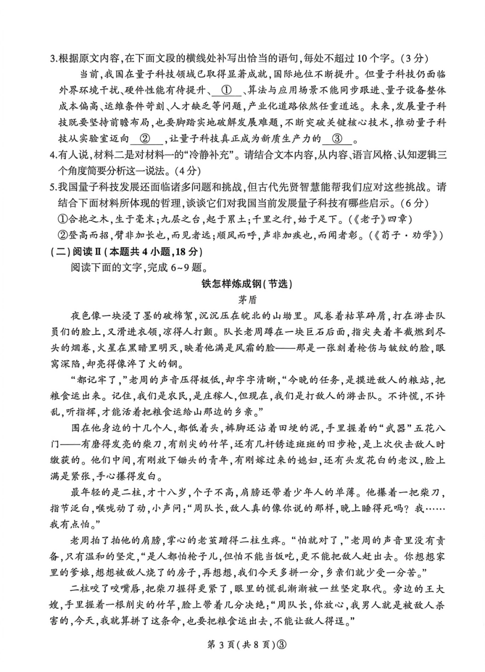 语文(圈号三卷)河南百师联盟2026届高三年级下学期5月联考(二轮三)(5.20-5.21).pdf_第3页