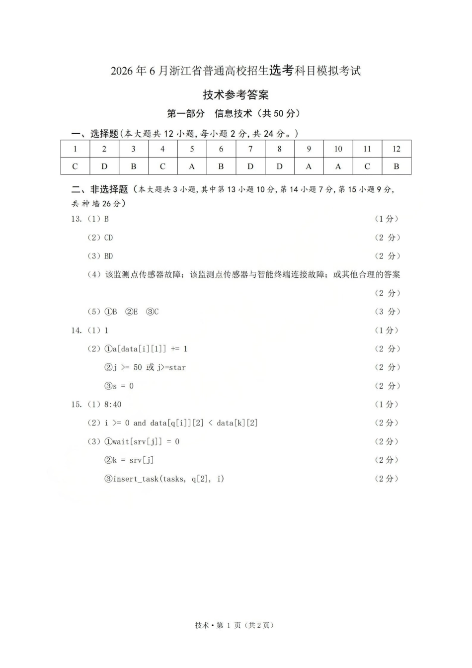 浙江七校2026年5月高三联考技术答案.pdf_第1页