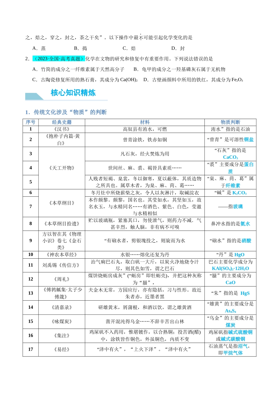(能力版)微专题01 化学与传统文化 -(学生版)(全国版).docx_第2页