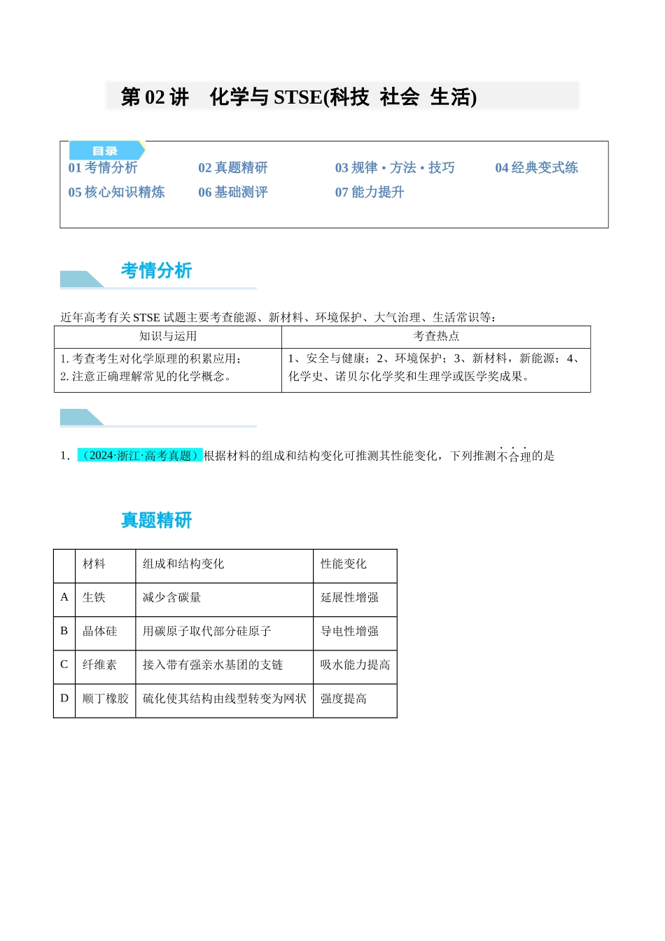 （能力版）微专题02 化学与STSE(科技 社会  生活)  -（学生版）(全国版).docx_第1页