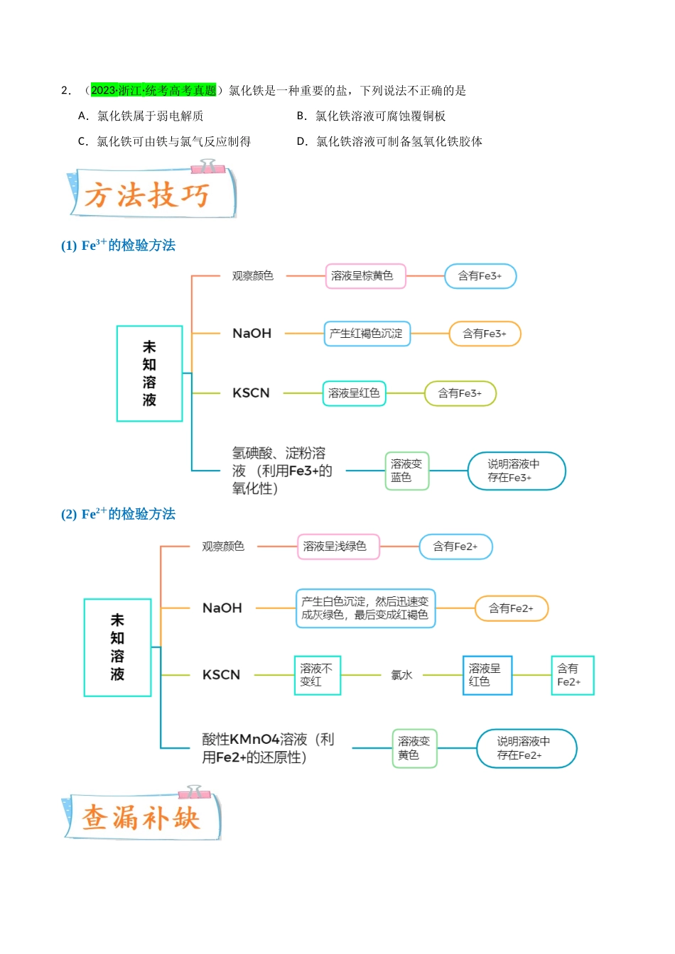 【升级版】微专题13 亚铁离子、三价铁离子的性质及检验(原卷版)(全国版) .docx_第2页
