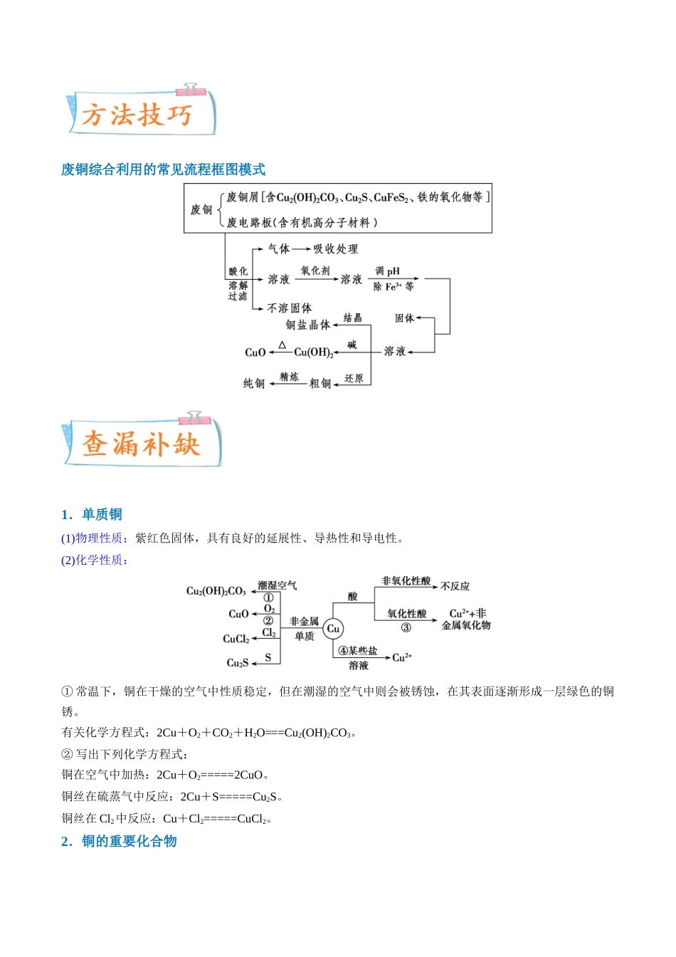 【升级版】微专题15  铜及其化合物的性质、制备与实验探究（原卷版）(全国版).docx_第2页