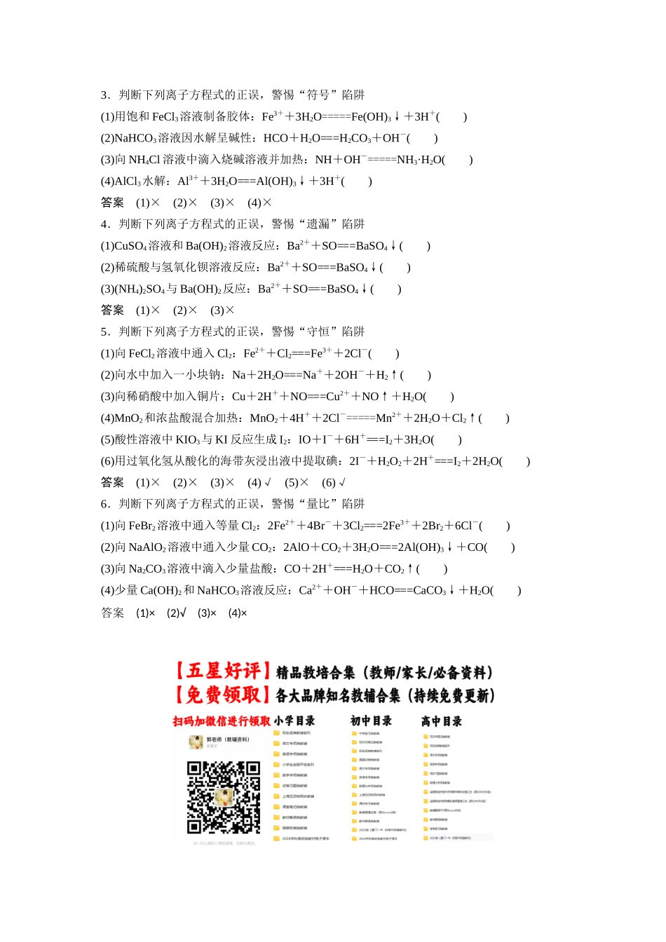 2024年高考化学一轮复习（新高考版） 第1章 热点强化2　离子方程式的正误判断.docx_第2页