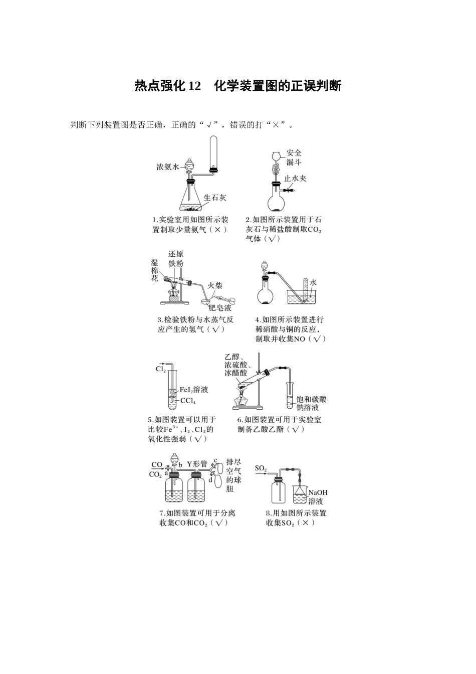 2024年高考化学一轮复习（新高考版） 第5章 热点强化12　化学装置图的正误判断.docx_第1页