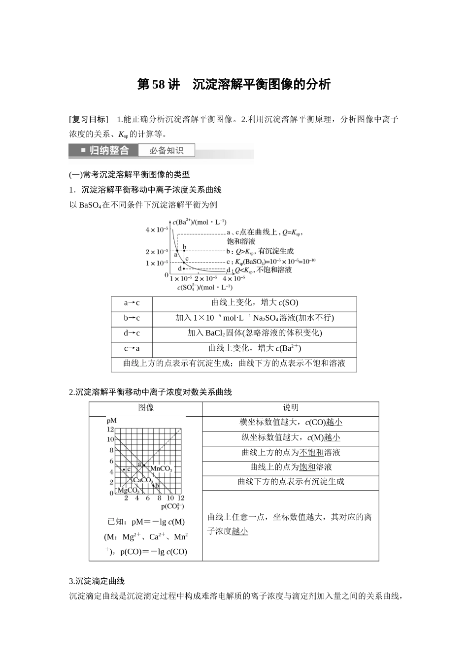2024年高考化学一轮复习（新高考版） 第9章 第58讲　沉淀溶解平衡图像的分析.docx_第1页