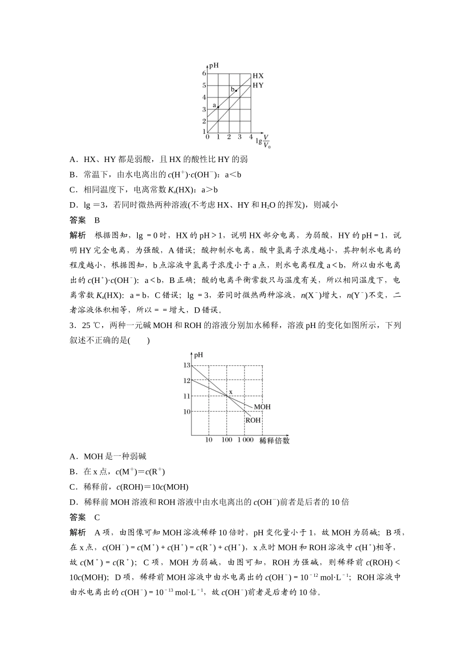 2024年高考化学一轮复习（新高考版） 第9章 热点强化21　一元强酸(碱)与一元弱酸(碱)的比较.docx_第3页