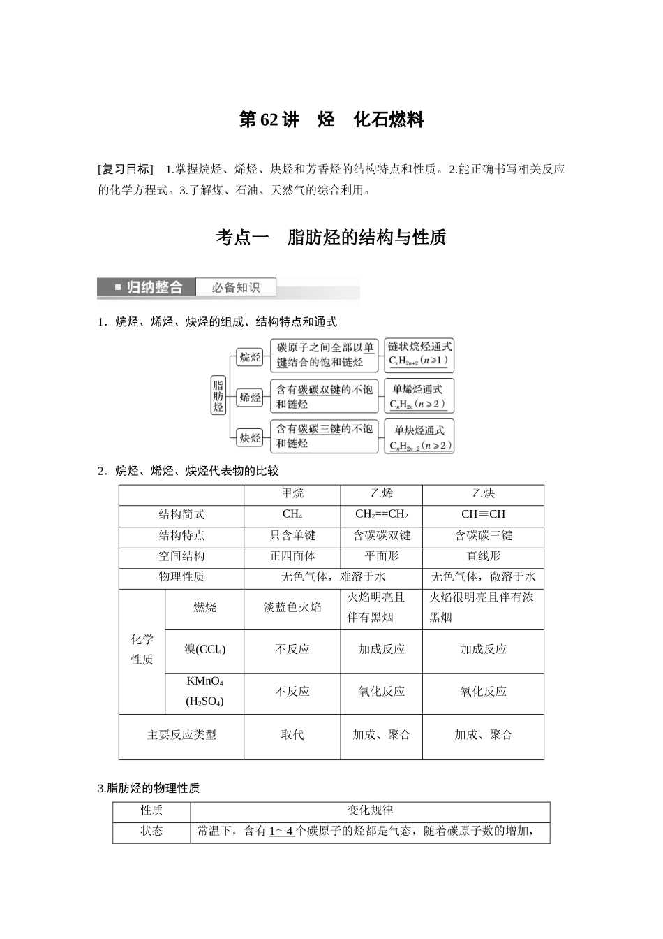 2024年高考化学一轮复习（新高考版） 第10章 第62讲　烃　化石燃料.docx_第1页