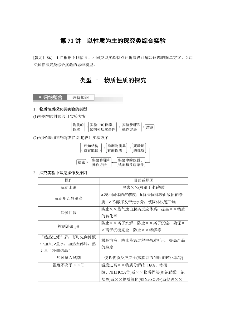 2024年高考化学一轮复习（新高考版） 第11章 第71讲　以性质为主的探究类综合实验.docx_第1页