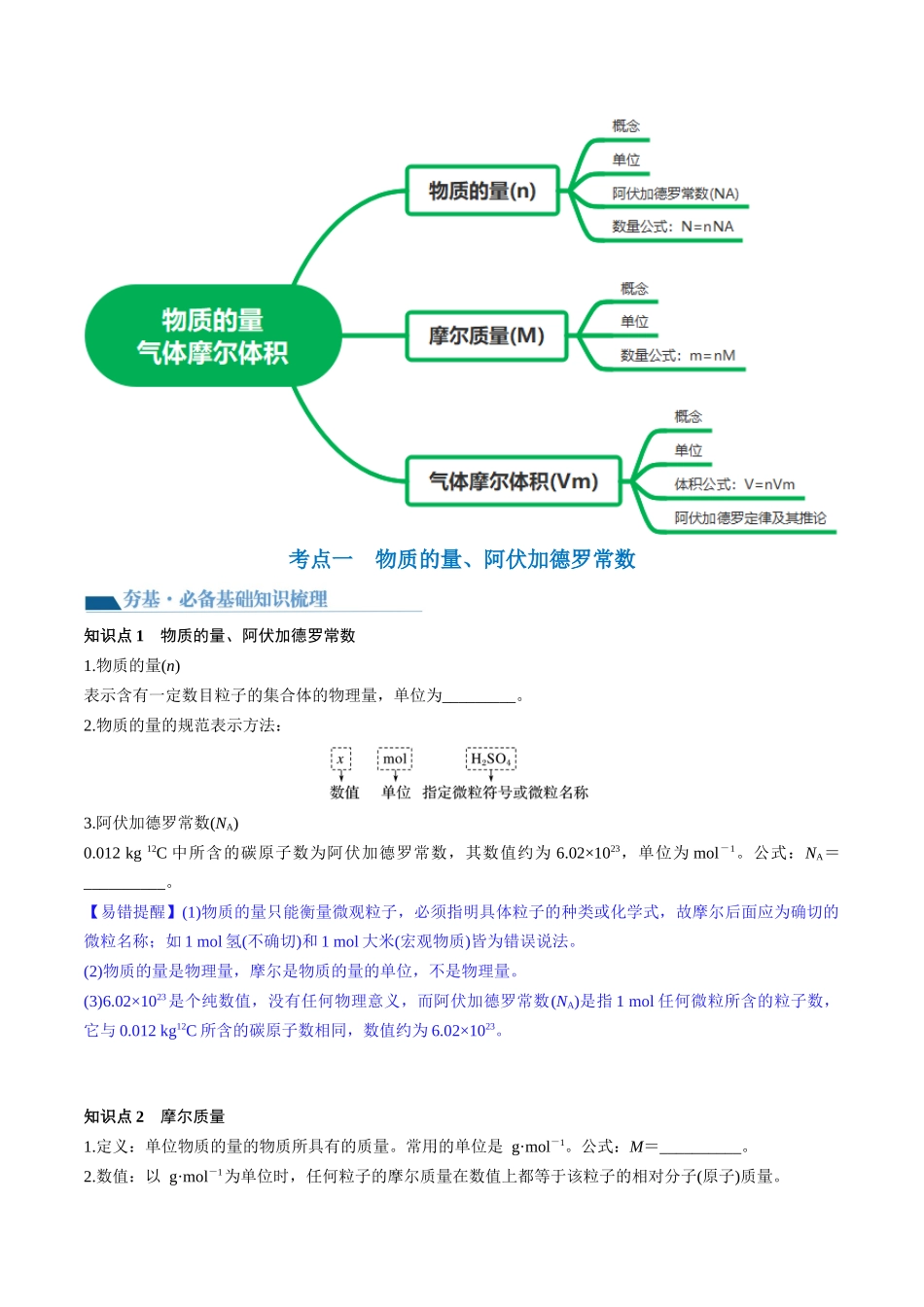 第01讲 物质的量  气体摩尔体积（讲义）（原卷版）.docx_第2页