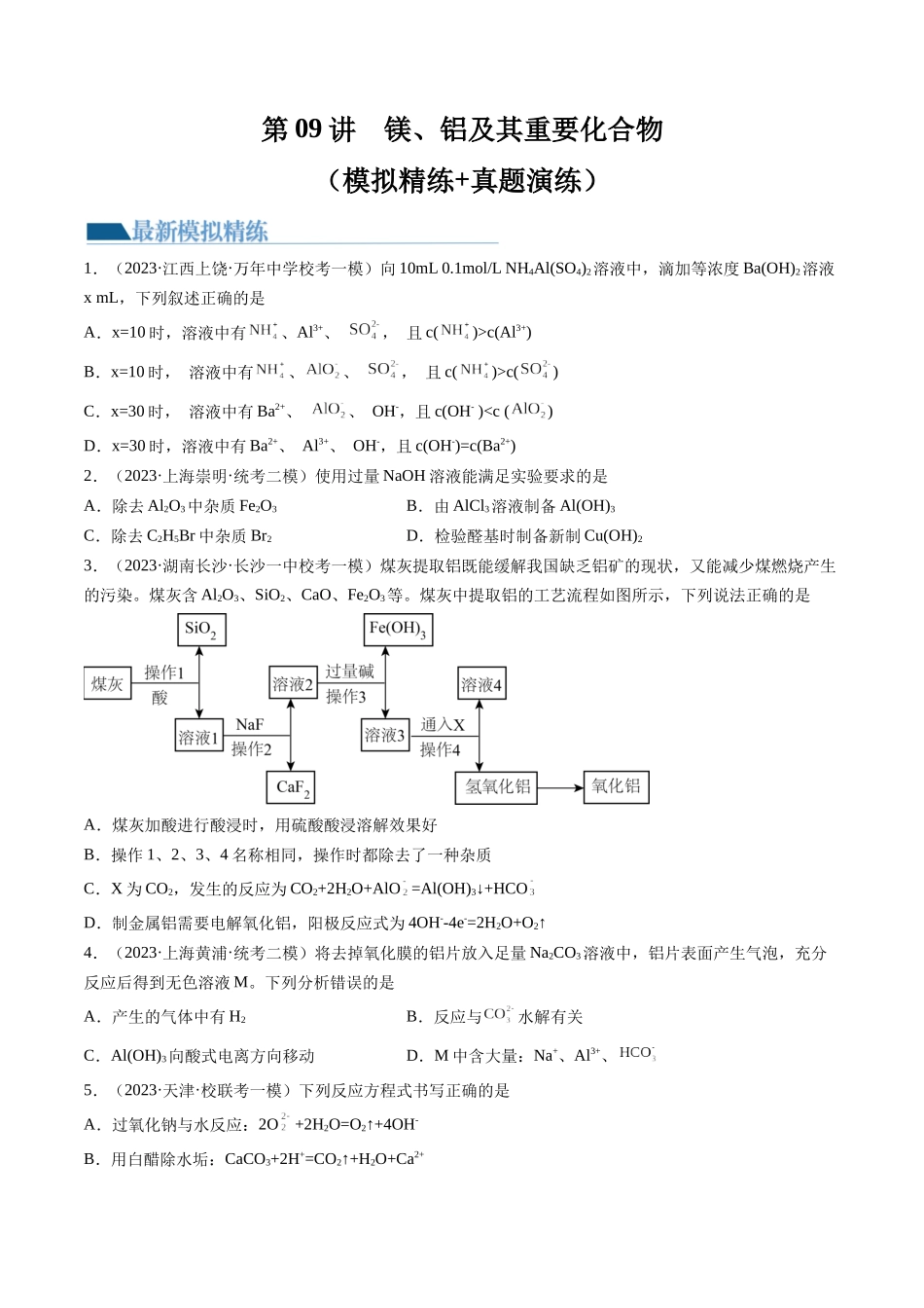 第09讲 镁、铝及其重要化合物（练习）（原卷版）.docx_第1页
