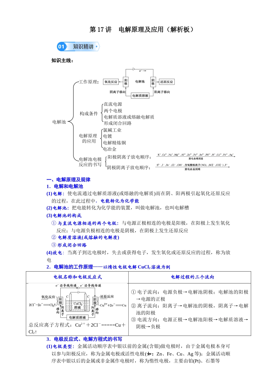 第17讲 电解原理及应用-（教师版）.docx_第1页