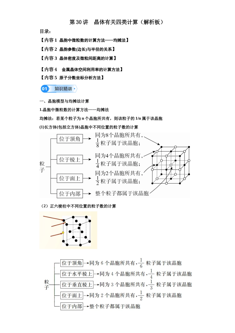 第30讲  晶体有关四类计算-（教师版）.docx_第1页