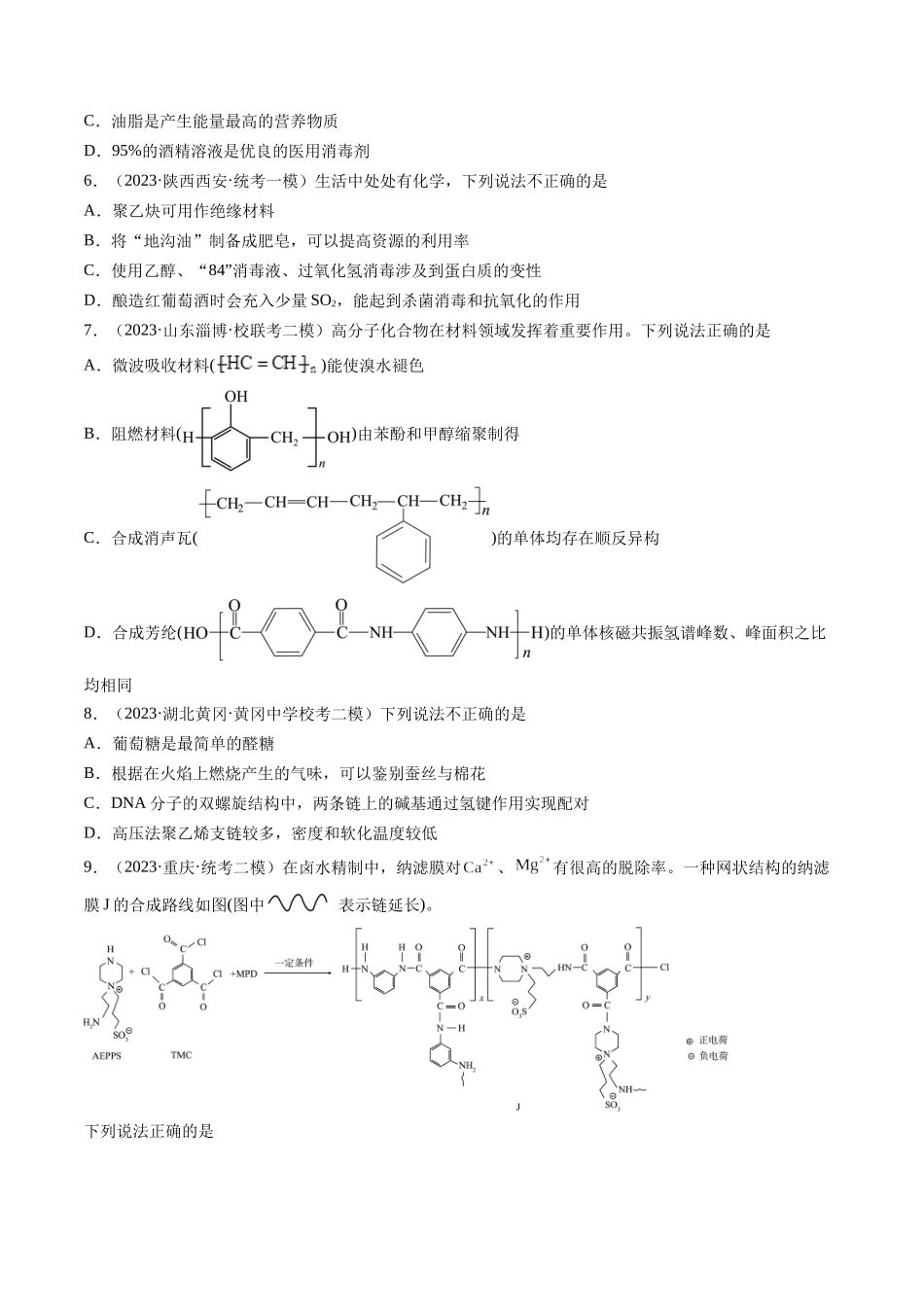 第40讲 生物大分子 合成高分子（练习）（原卷版）.docx_第2页