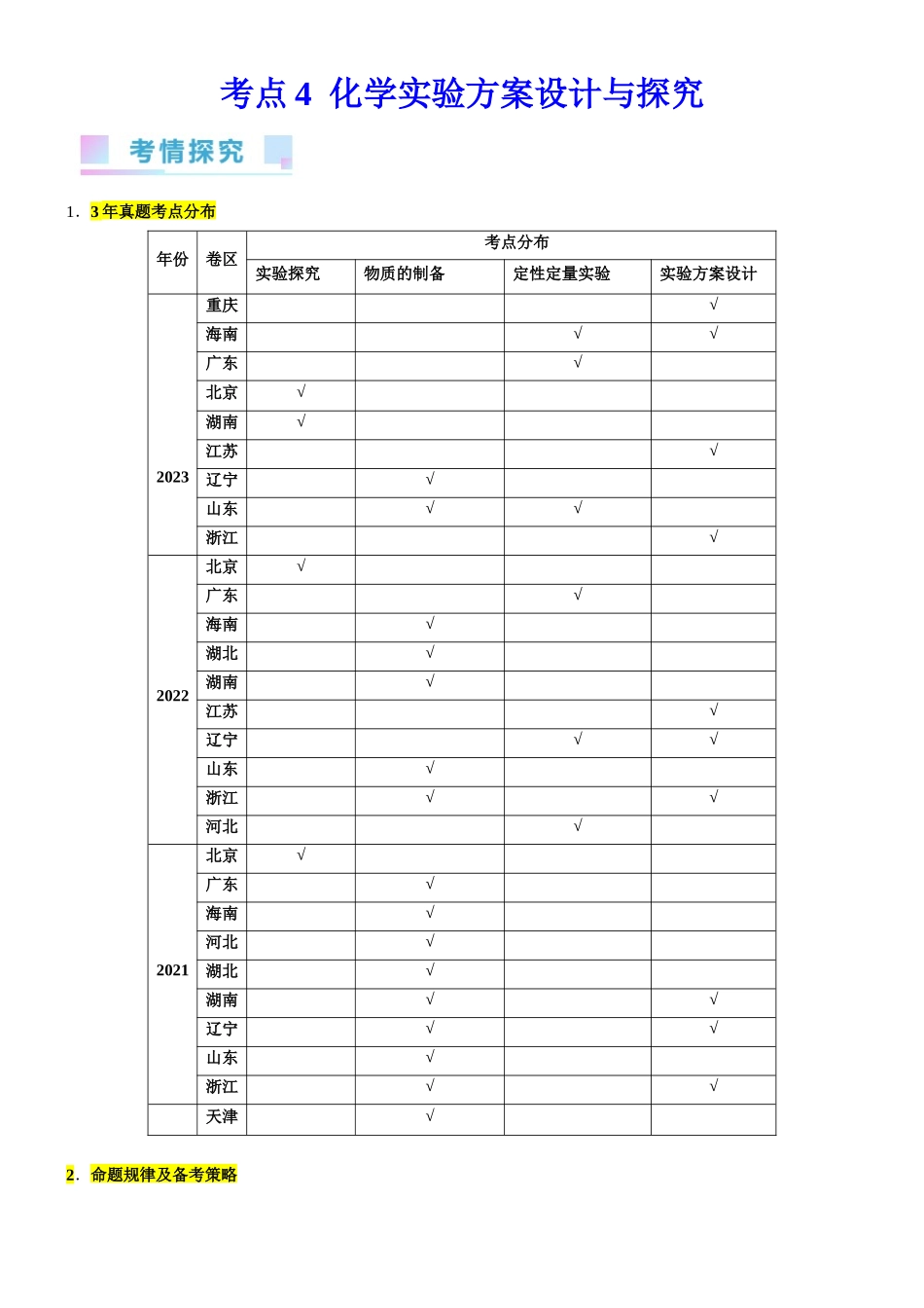 考点4  化学实验方案设计与探究 （核心考点精讲精练（解析版）.docx_第1页