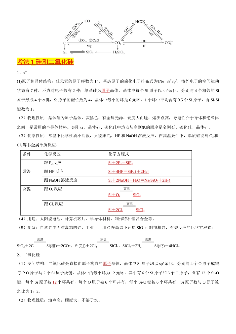 考点13 硅及其化合物(核心考点精讲精练)-备战2024年高考化学一轮复习考点帮(新高考专用)(教师版).docx_第2页