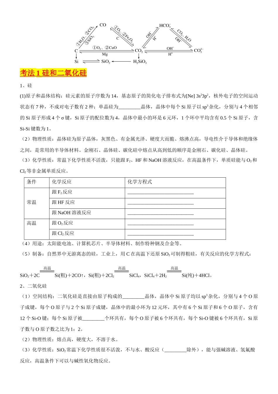 考点13 硅及其化合物(核心考点精讲精练)-备战2024年高考化学一轮复习考点帮(新高考专用)(学生版).docx_第2页
