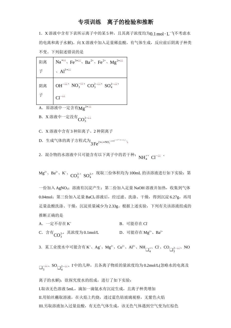 离子的检验和推断（原卷版）.docx_第1页