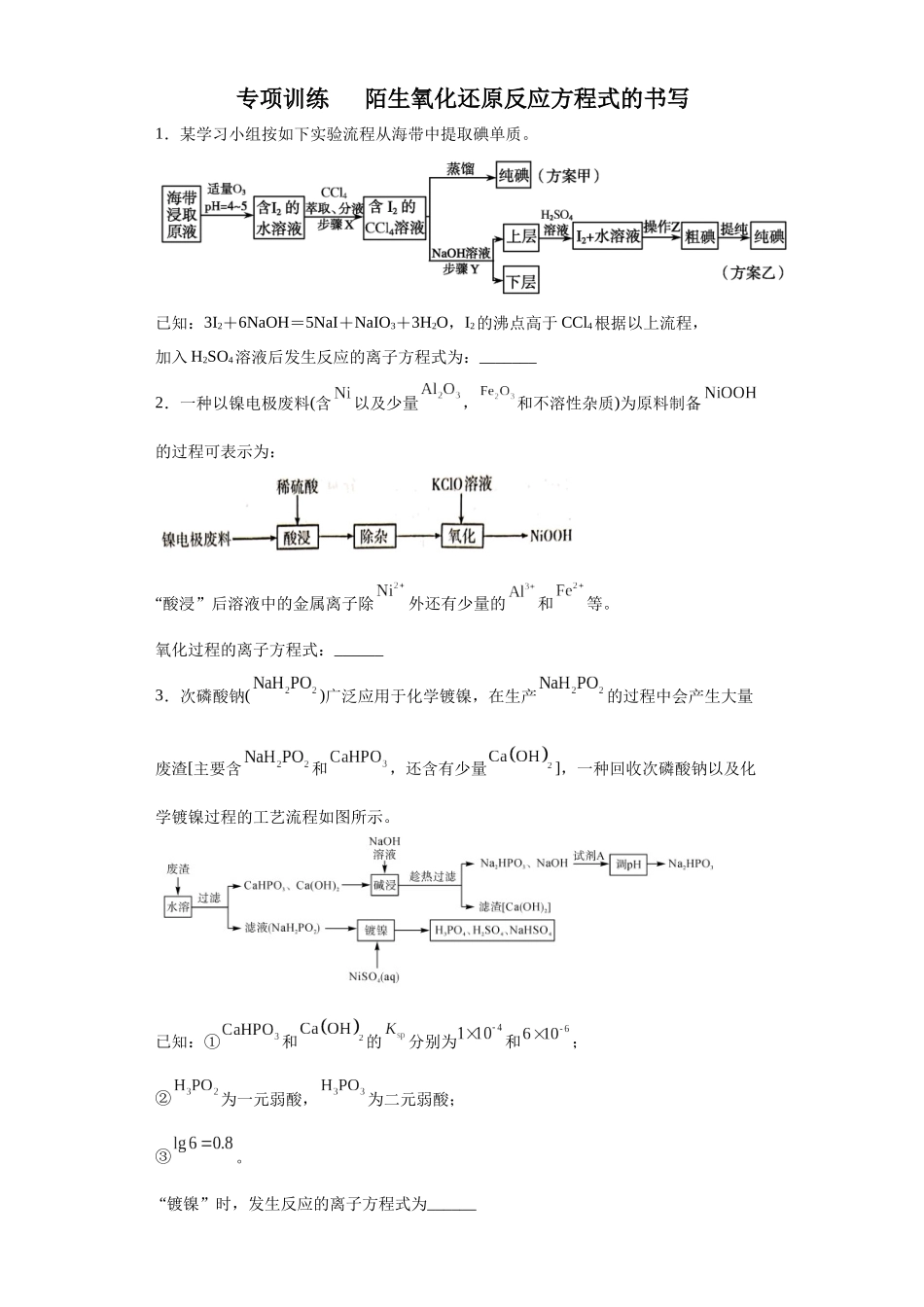 陌生氧化还原反应方程式的书写（原卷版）.docx_第1页