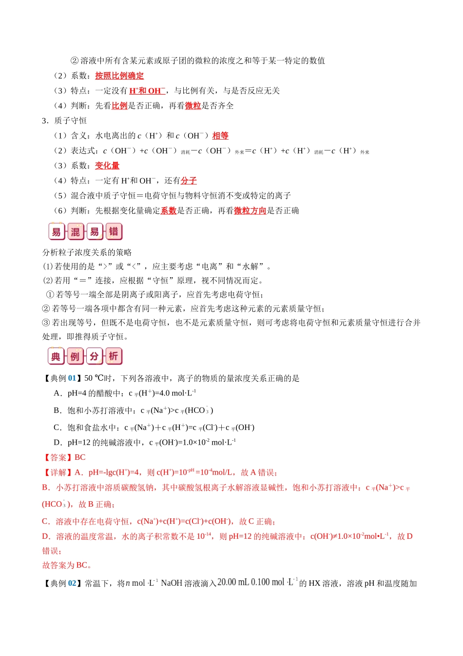 知识清单24  溶液中微粒浓度的关系-2024年高考化学一轮复习知识清单.docx_第2页