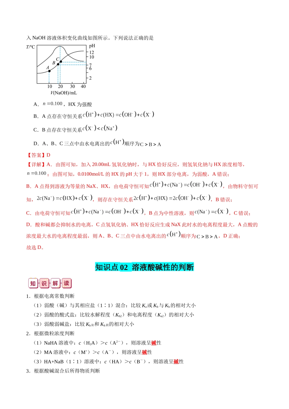 知识清单24  溶液中微粒浓度的关系-2024年高考化学一轮复习知识清单.docx_第3页