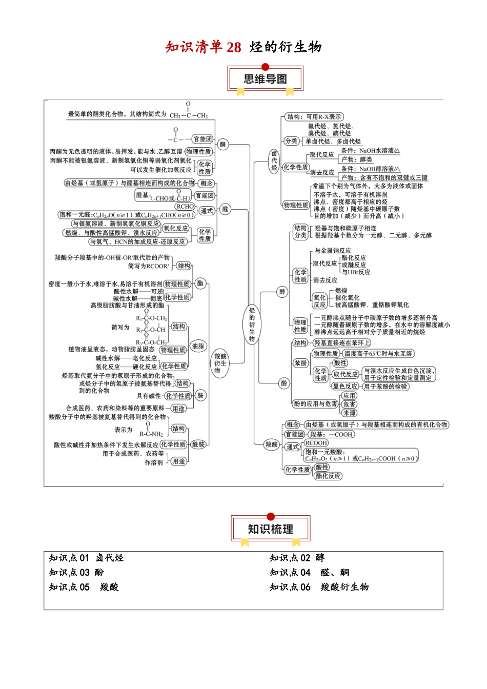 知识清单28  烃的衍生物-2024年高考化学一轮复习知识清单.docx_第1页