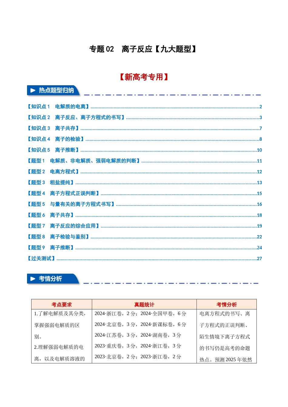 专题02  离子反应【九大题型】（举一反三）（新高考通用）（教师版）.docx_第1页