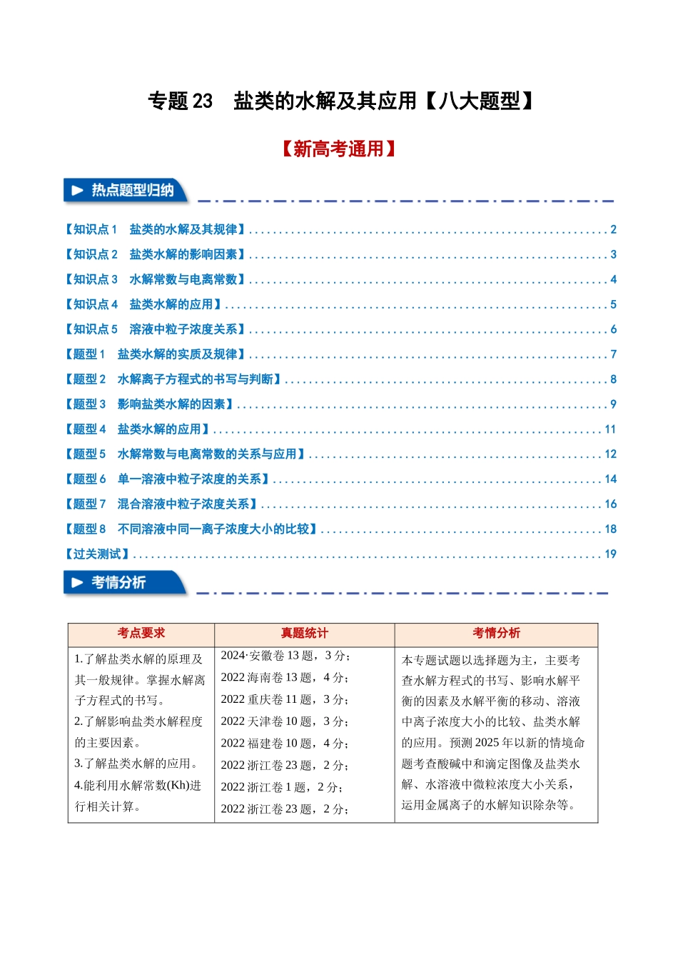 专题23  盐类的水解及其应用【八大题型】（新高考通用）（教师版）.docx_第1页