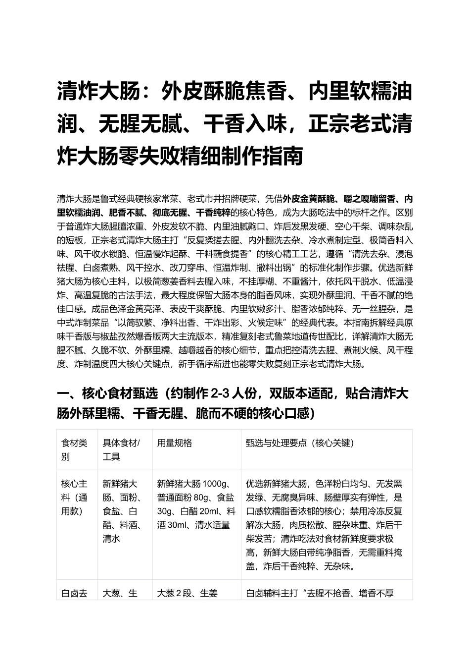 清炸大肠：外皮酥脆焦香、内里软糯油润、无腥无腻、干香入味，正宗老式清炸大肠零失败精细制作指南.docx_第1页