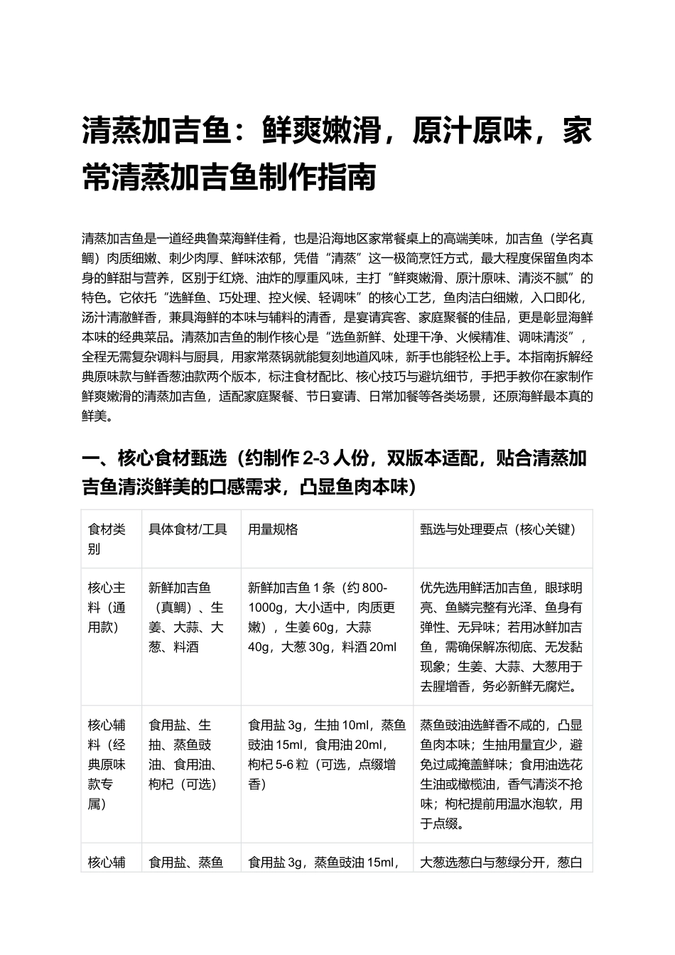清蒸加吉鱼：鲜爽嫩滑，原汁原味，家常清蒸加吉鱼制作指南.docx_第1页