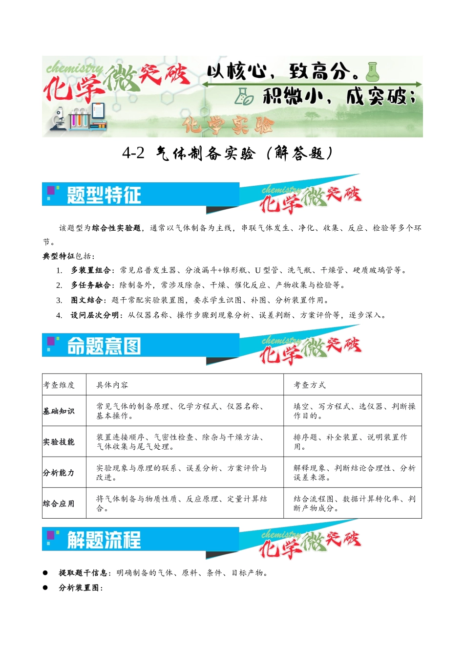 4-2 气体制备实验(解答题)(学生版).docx_第1页