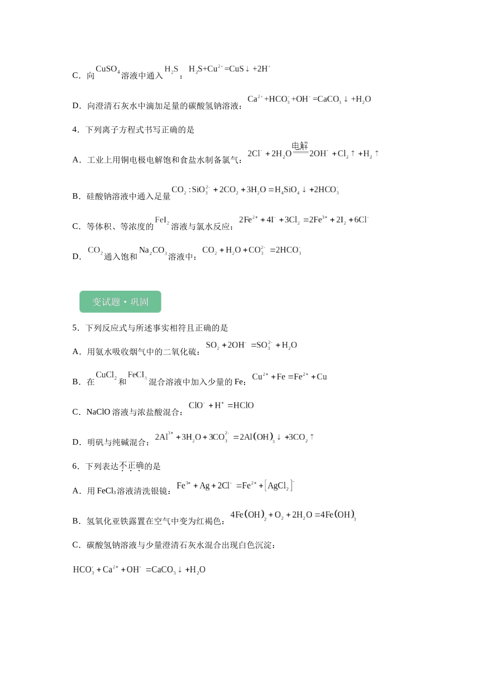 2024年新课标卷T10-离子方程式的判断变式题.docx_第2页